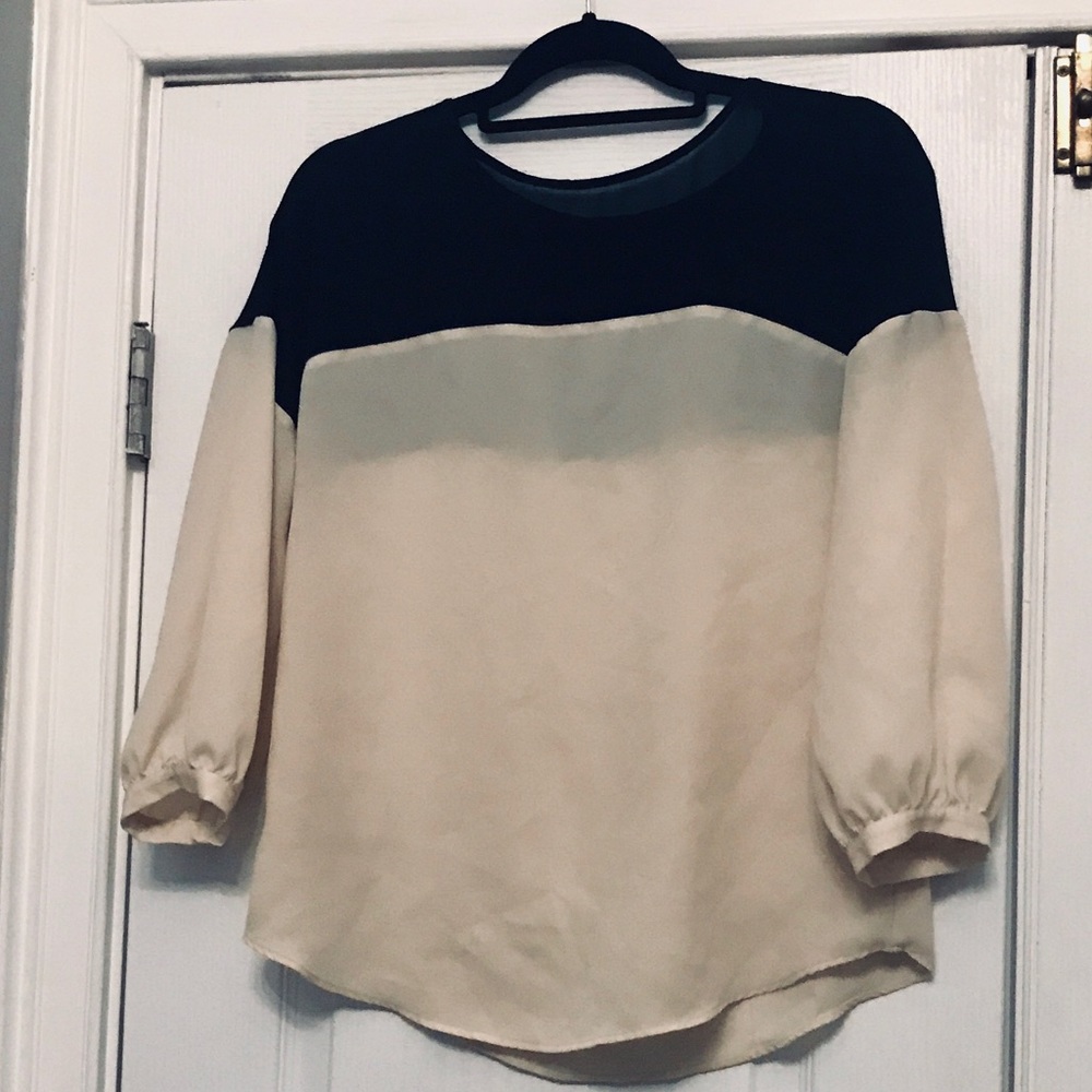 Ann Taylor sheer black and cream colored tunic, S